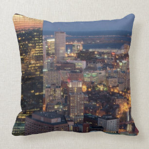 Building of Boston with light trails on road Throw Pillow