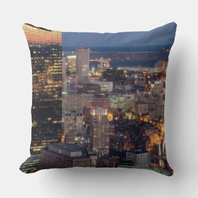 Building of Boston with light trails on road Throw Pillow (Front)