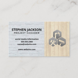 Building Services White Brick Wall   Wood Panel Business Card