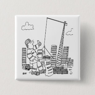 Building Site Overhead Crane Operator 2 Inch Square Button