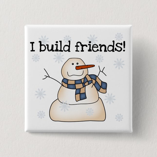 Building Snow Friends Tshirts and Gifts 2 Inch Square Button (Front)