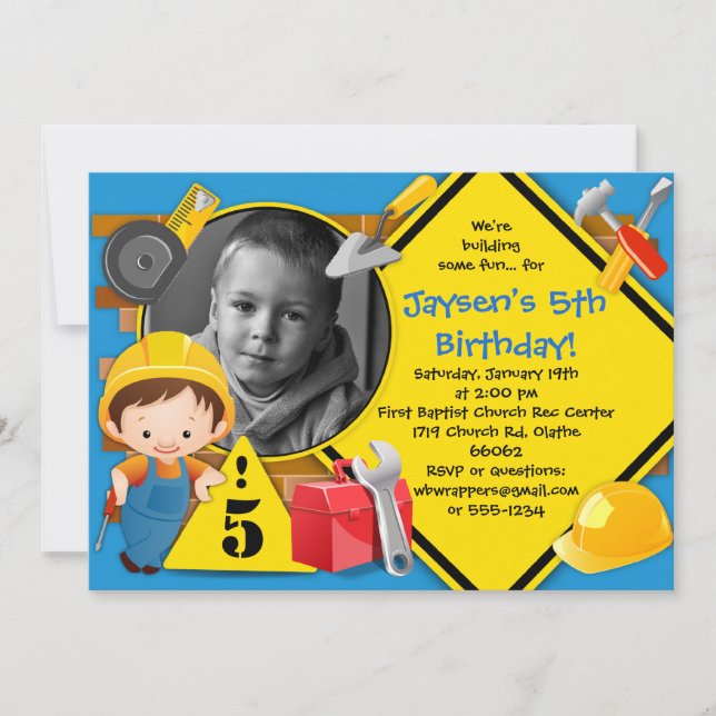BUILDING SOME FUN  Construction Party Invitation (Front)