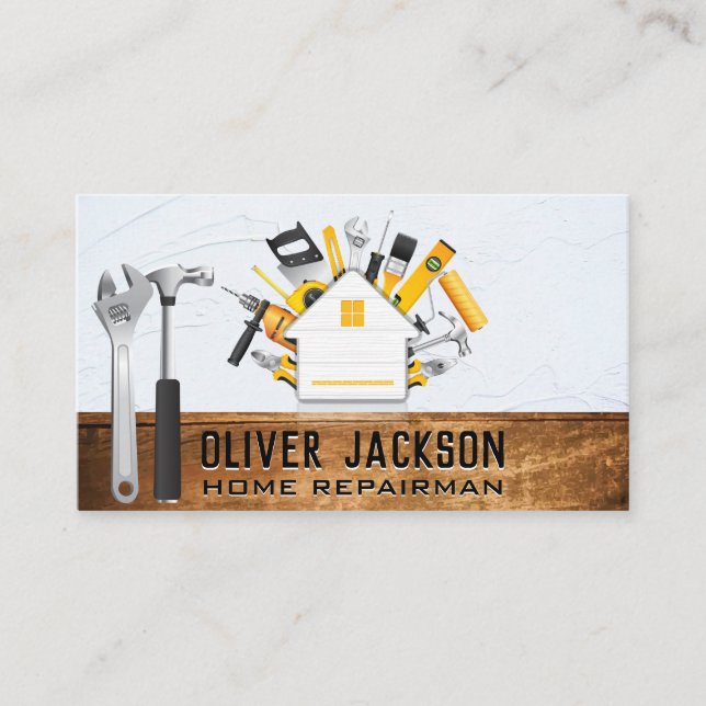 Building Tools | Home Icon | Wood Business Card (Front)