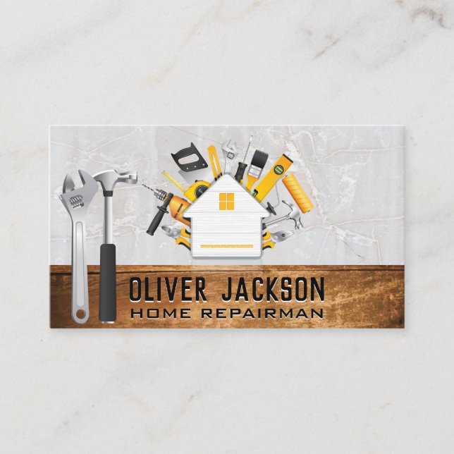 Building Tools | Home Icon | Wood Stone Business Card (Front)