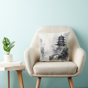 Building Traditional Asian Painting Throw Pillow