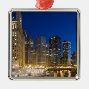 Buildings along the Chicago Riverfront at dusk. Metal Ornament