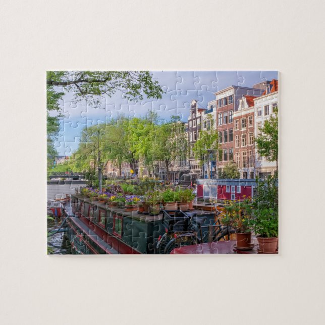 Buildings and canal in Amsterdam, Netherlands Jigsaw Puzzle (Horizontal)