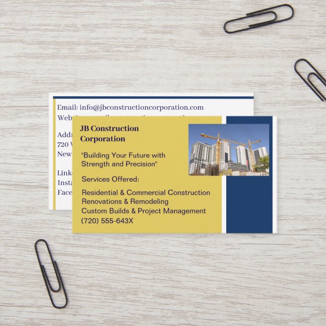 Buildings Contractor Building Construction Crane Business Card (Front/Back In Situ)
