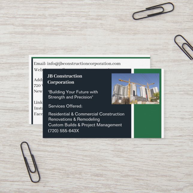 Buildings Contractor Building Construction Crane Business Card (Front/Back In Situ)