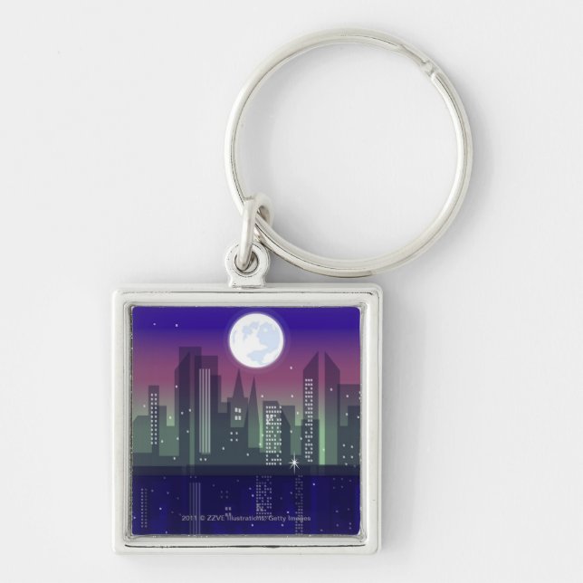 Buildings lit up at night keychain (Front)