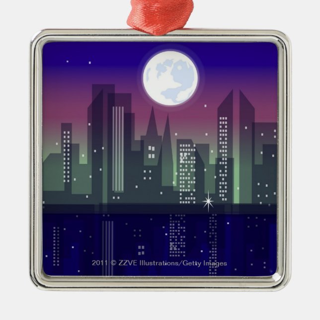 Buildings lit up at night metal ornament (Front)