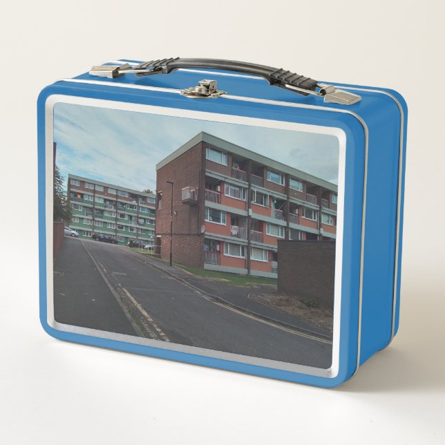 Buildings of color metal lunch box (Front)