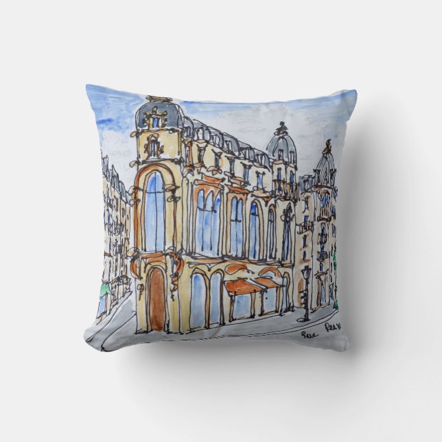 Buildings on Rue Reaumur, Paris, France Throw Pillow (Front)