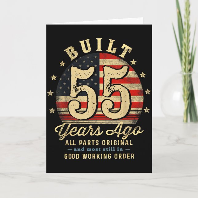 Built 55 Years Ago Funny 55th Birthday Usa Flag  Card (Front)