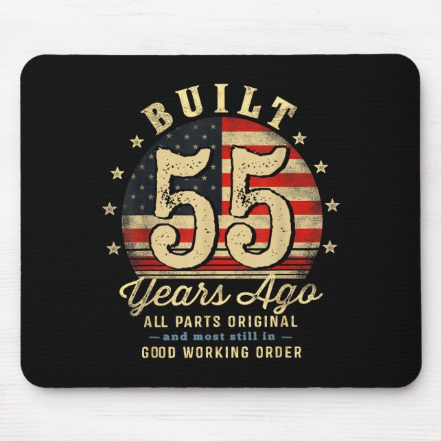 Built 55 Years Ago Funny 55th Birthday Usa Flag  Mouse Pad (Front)