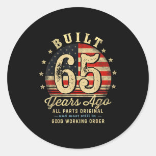 Built 65 Years Ago Funny 65th Birthday Usa Flag  Classic Round Sticker