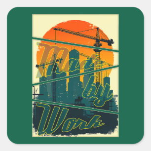 Built by Workers City Skyline Vintage Labor Day De Square Sticker