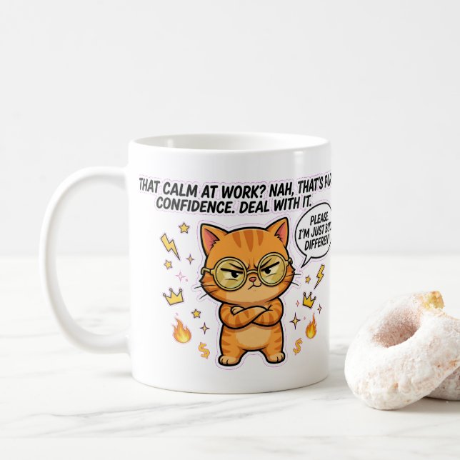 Built Different Confident Cat Funny Mug (With Donut)