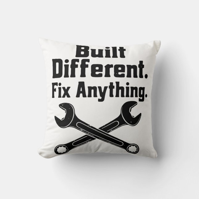 Built Different Fix Anything Mechanic Wrench  Throw Pillow (Front)