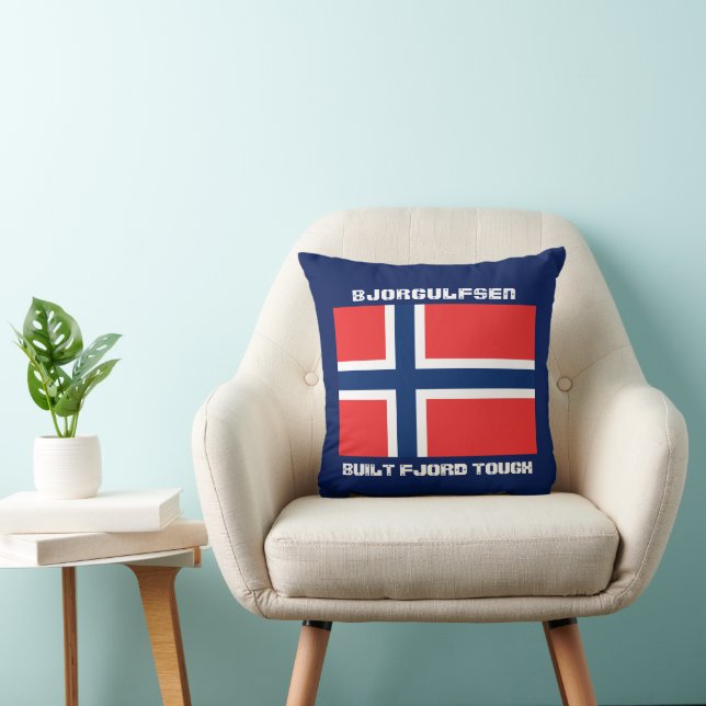 "Built Fjord Tough" and Norwegian Flag Throw Pillow (Chair)