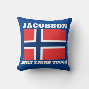 "Built Fjord Tough" and Norwegian Flag  Throw Pillow