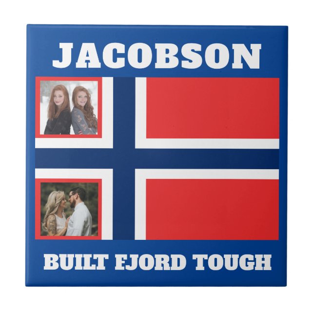 "Built Fjord Tough" and Norwegian Flag  Tile (Front)