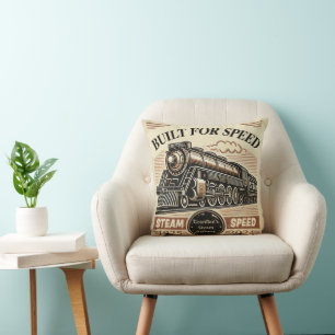 Built for Speed – Customisable Steam Train  Throw Pillow