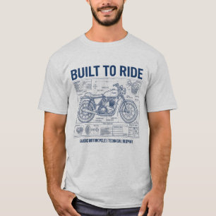 Built To Ride Vintage Motorcycle Technical Bluepri T-Shirt