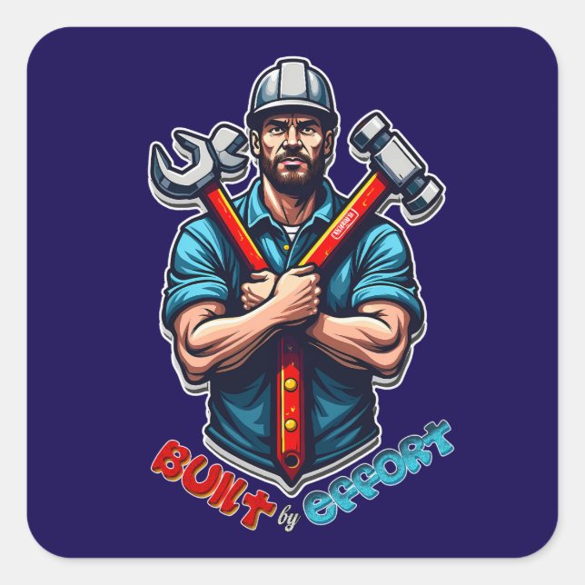 Built with Effort Construction Worker Design Square Sticker (Front)