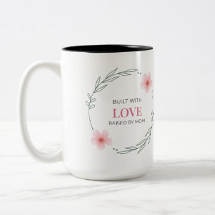 Built With Love Raised By Mom Floral Quote Two-Tone Coffee Mug