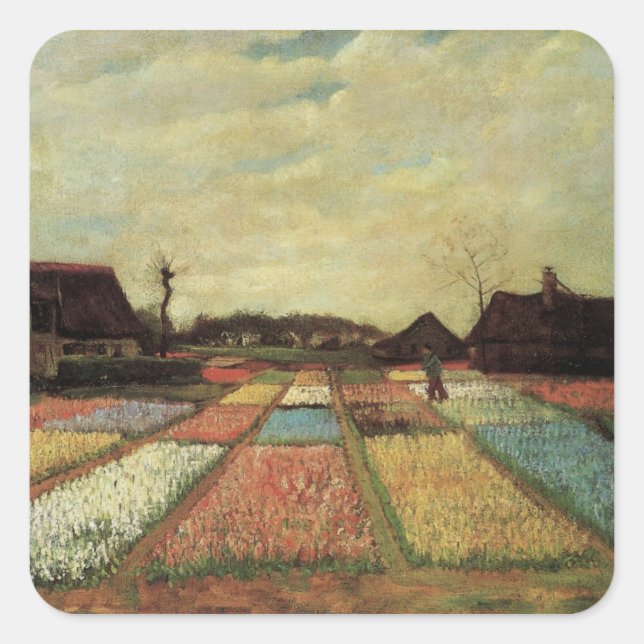 Bulb Fields by Vincent van Gogh Square Sticker (Front)