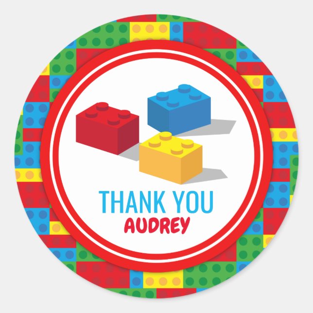 Bulding Block Build and Play Colourful Birthday Classic Round Sticker (Front)