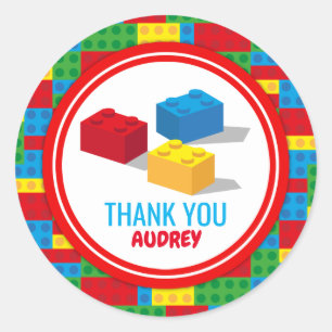 Bulding Block Build and Play Colourful Birthday Classic Round Sticker