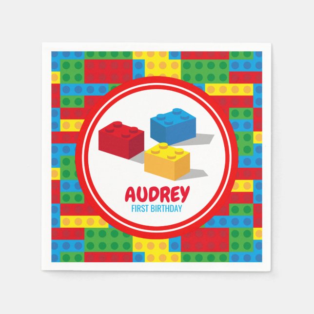 Bulding Block Build and Play Colourful Birthday Napkin (Front)