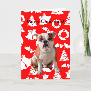 Buldog Joyeux Arbre de Noël Cloches rouges Carte d