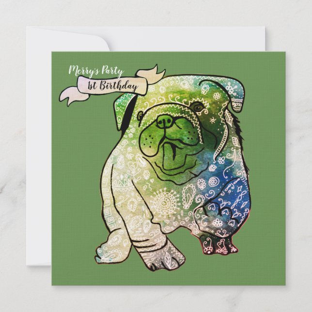 Buldog Puppy Birthday Invitation French Bulldog (Front)