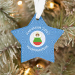 Bulgaria Angel Hanukkah Flag Personalized  Ornament<br><div class="desc">An angel dressed in the flag of Bulgaria on an star shaped ornament with a Hanukkah theme. The Bulgarian angel flies in a white circle of squiggly squares. The background is blue squiggly squares. Designed for Hanukkah decor for families of multiple religions. Add a name to personalize. Add the year...</div>