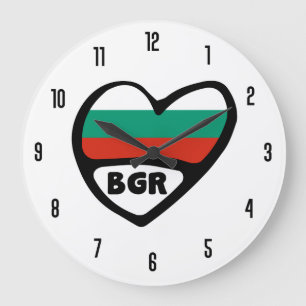 Bulgaria Country Code BGR Flag Heart Large Clock