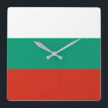 Bulgaria Flag Square Wall Clock<br><div class="desc">The Bulgarian flag is a horizontal tricolour. The used colours in the flag are red, white, green. The proportion of the Bulgarian flag is 3:5. The Flag of Bulgaria was adopted in 1991. The first use of the current flag design was in 1879. The last change to the current Bulgarian...</div>