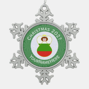 Bulgarian Angel Christmas Flag Personalized  Snowflake Pewter Christmas Ornament