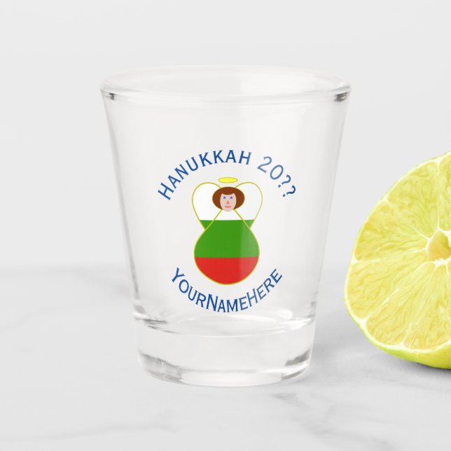 Bulgarian Angel Hanukkah Flag Personalized  Shot Glass (Front)