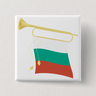 Bulgarian Flag and Bugle 2 Inch Square Button