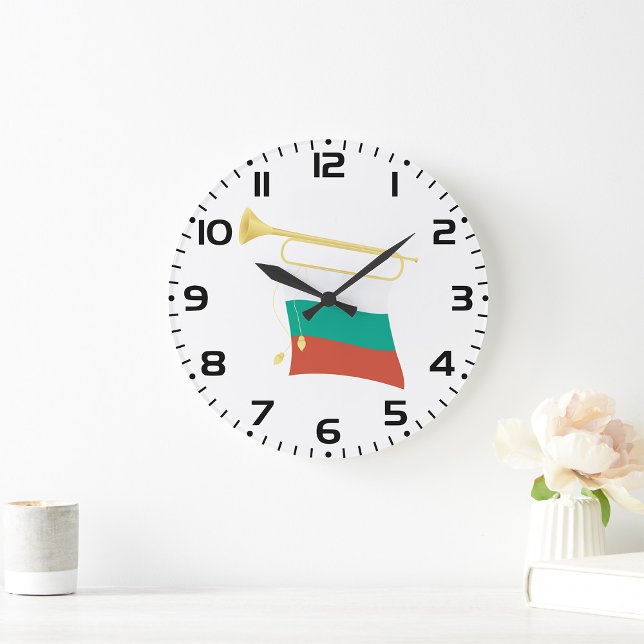 Bulgarian Flag And Bugle Large Clock (Creator Uploaded)