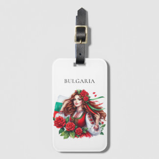 Bulgarian Flag Tradition Folklore Woman Red Roses  Luggage Tag