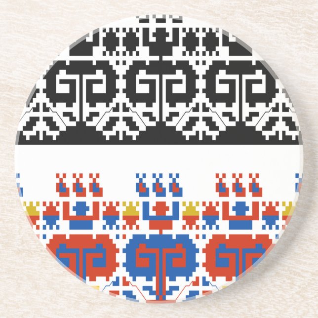 Bulgarian folk art pattern coaster (Front)
