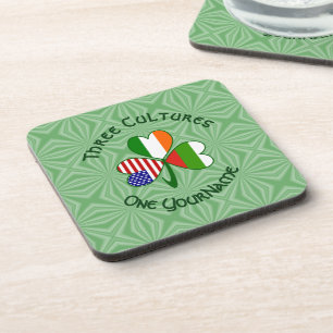 Bulgarian Irish American Flag Shamrock Personalize Coaster