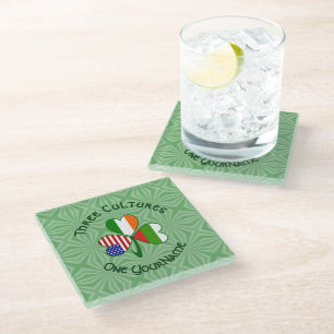 Bulgarian Irish American Shamrock Flag Personalize Glass Coaster