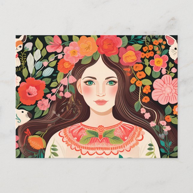 Bulgarian Postcard Woman Cute Motif (Front)