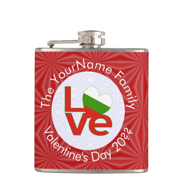 Bulgarian Red LOVE Flag Personalized  Hip Flask (Front)