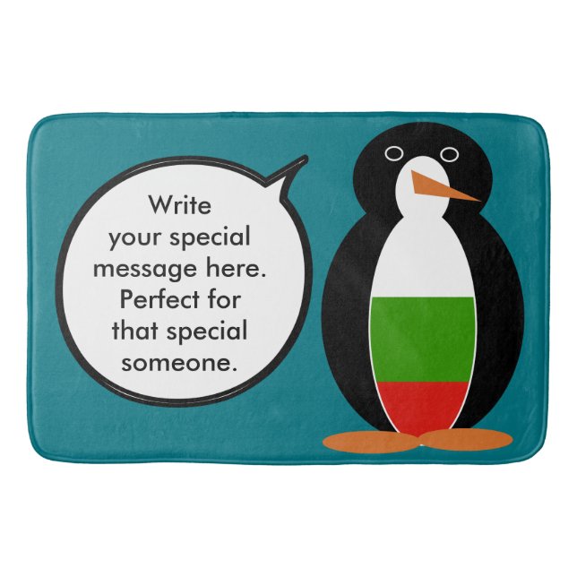 Bulgarian Talking Ms. Penguin Personalized  Bath Mat (Front)
